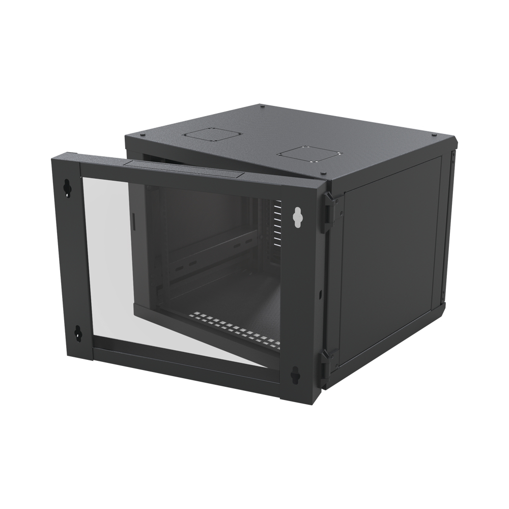 Gabinete Abatible de Pared (Con Marco Trasero) con Rack 19" de 12 Unidades. Ventana de Cristal Templado.