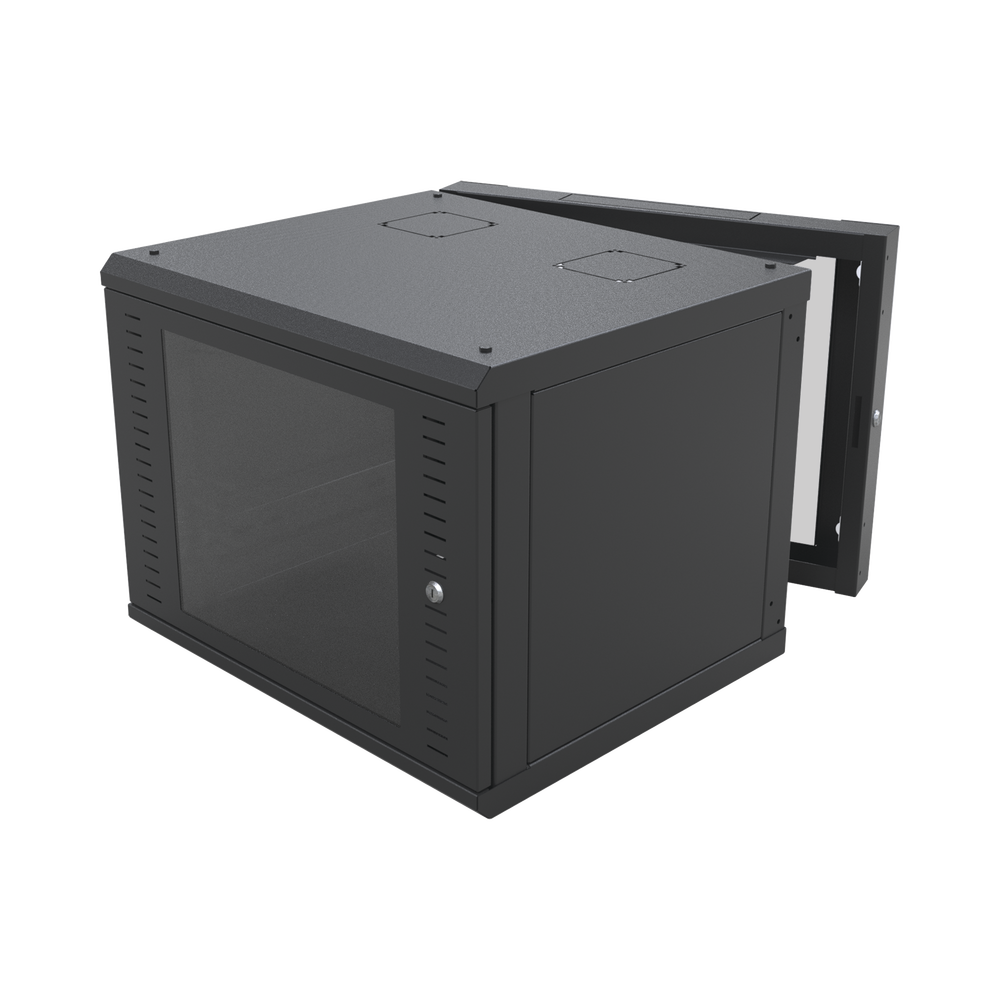 Gabinete Abatible de Pared (Con Marco Trasero) con Rack 19" de 12 Unidades. Ventana de Cristal Templado.