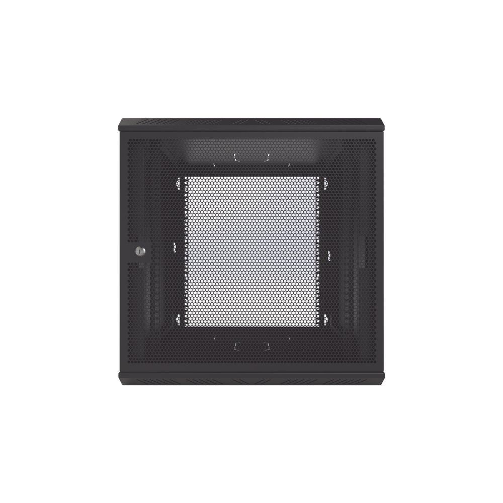 Wall Mount Cabinet with Ventilated Door, Fixed Body, and 12-Unit 19" Rack.