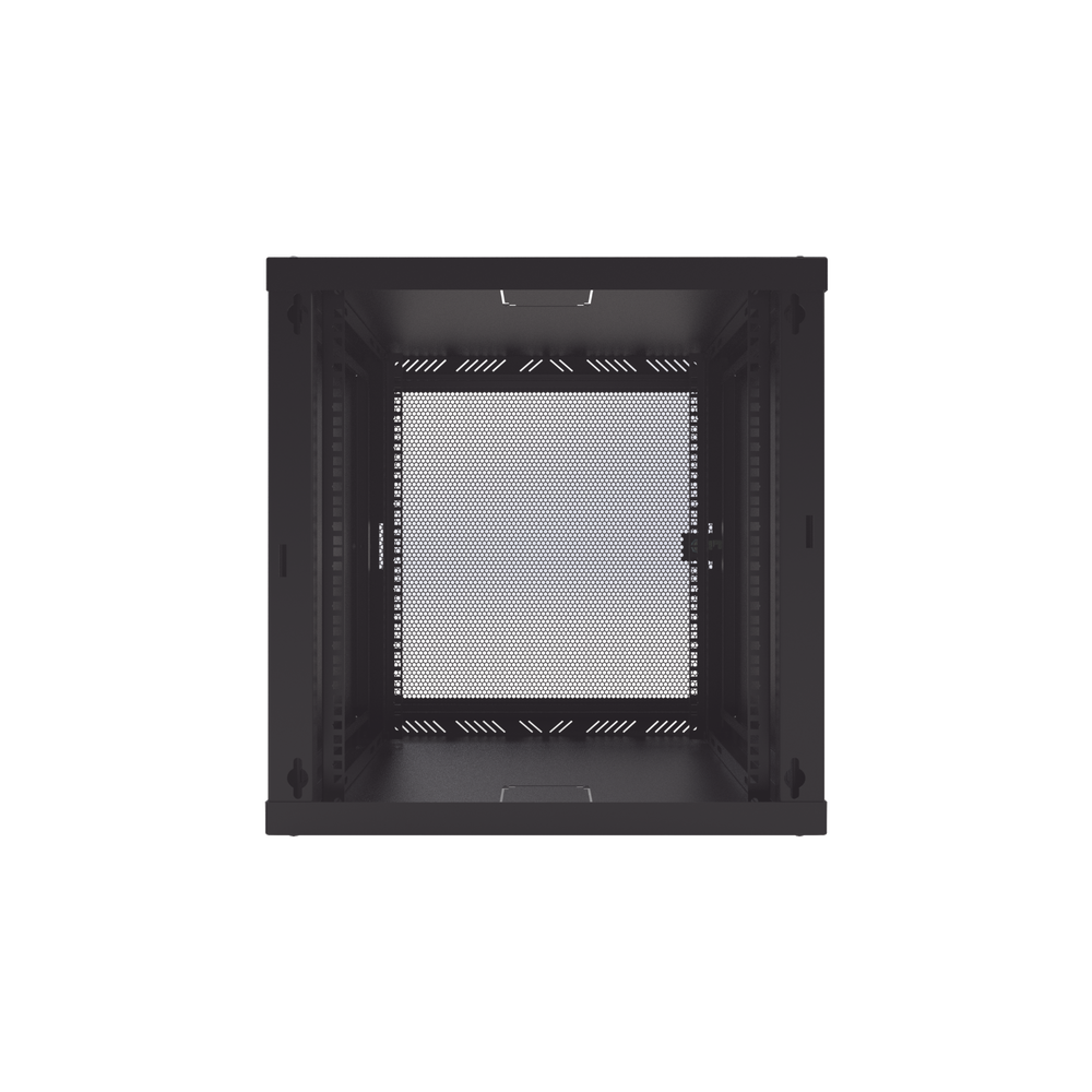 Wall Mount Cabinet with Ventilated Door, Fixed Body, and 12-Unit 19" Rack.