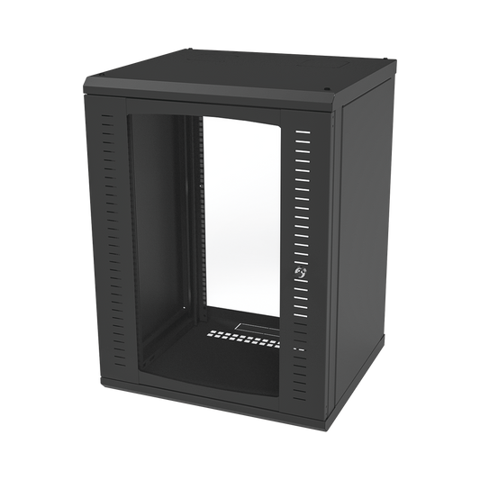 Gabinete para Montaje en Pared, Puerta de Cristal Templado, Cuerpo Fijo con Rack 19" de 16 Unidades