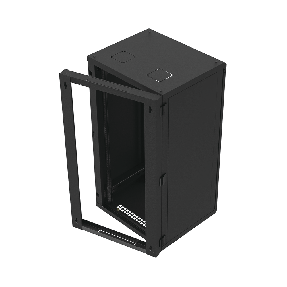 Gabinete Abatible de Pared (Con Marco Trasero) con Rack 19" de 24 Unidades. Ventana de Cristal Templado.