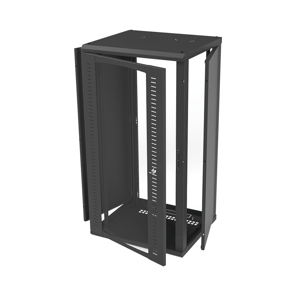 Gabinete para Montaje en Pared, Puerta de Cristal Templado, Cuerpo Fijo con Rack 19" de 24 Unidades