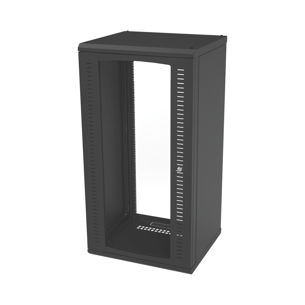 Gabinete para Montaje en Pared, Puerta de Cristal Templado, Cuerpo Fijo con Rack 19" de 24 Unidades