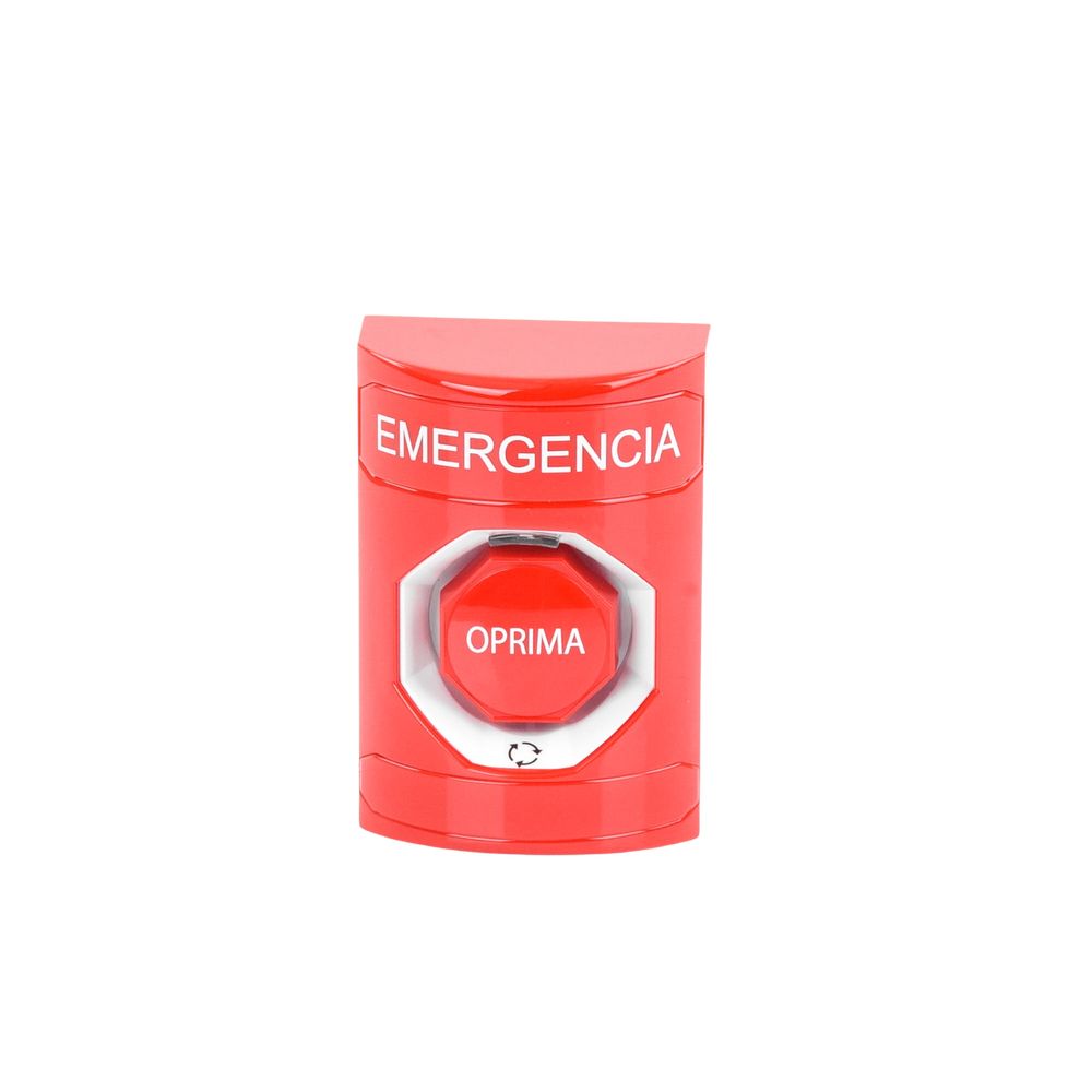 Botón de Emergencia en Español,  Color Rojo, Acción Mantenida, Girar para Restablecer y LED Multicolor