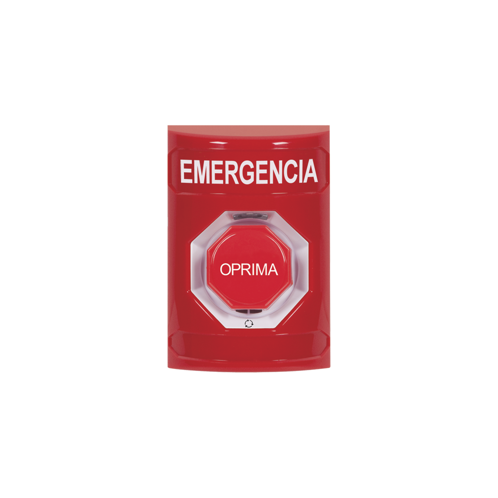 Botón de Emergencia en Español,  Color Rojo, Acción Mantenida, Girar para Restablecer y LED Multicolor