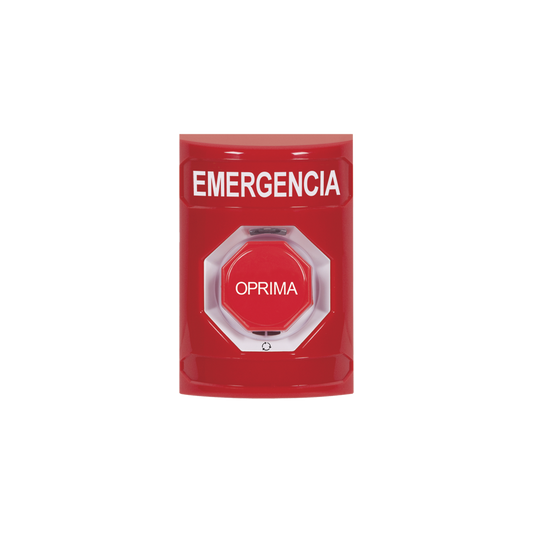Botón de Emergencia en Español,  Color Rojo, Acción Mantenida, Girar para Restablecer y LED Multicolor