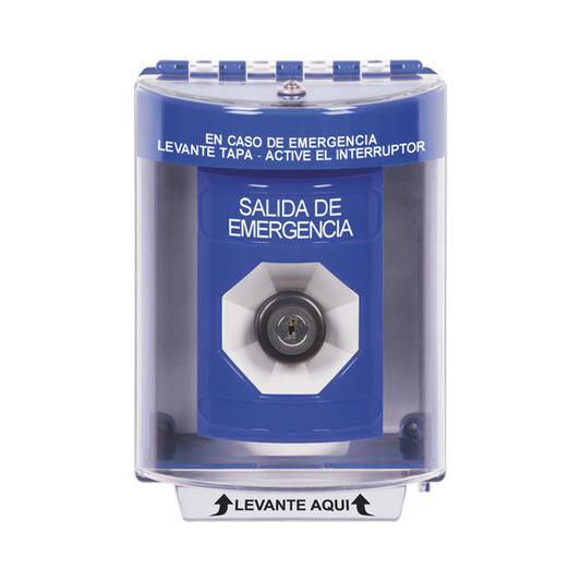 Botón de Salida de Emergencia, Texto en Español, Tapa Protectora de Policarbonato Súper Resistente, Llave para Activar