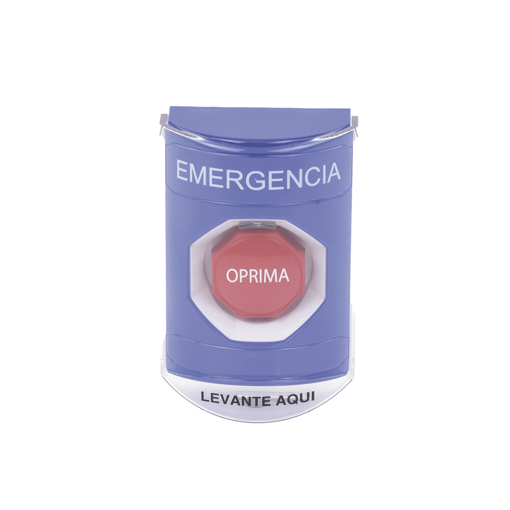 Spanish Emergency Button with Super-Resistant Polycarbonate Protective Cover, Key Reset and Siren