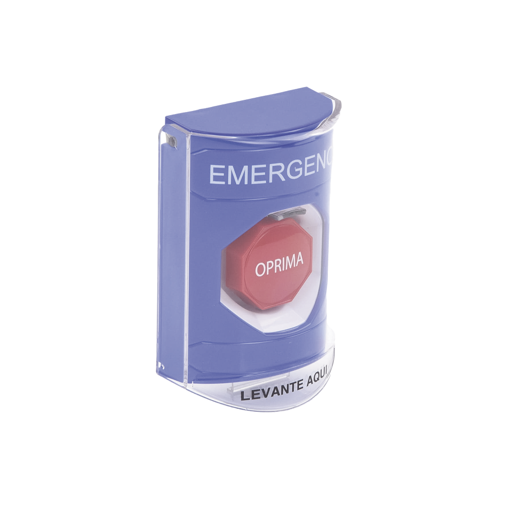 Spanish Emergency Button with Super-Resistant Polycarbonate Protective Cover, Key Reset and Siren
