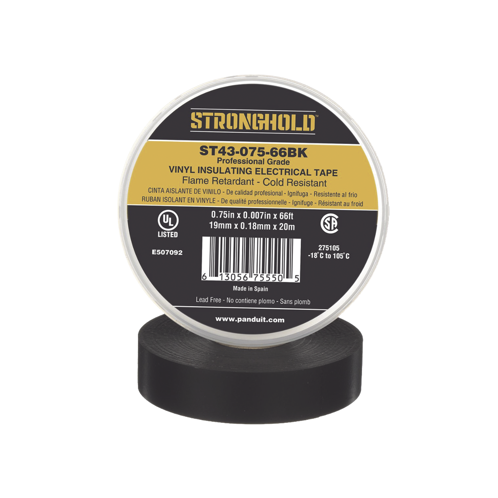 Cinta Eléctrica para Aislar, de PVC, Uso Profesional, Grosor de 0.18mm (7 mil), Ancho de 19mm, y 18m de Largo, Color Negro