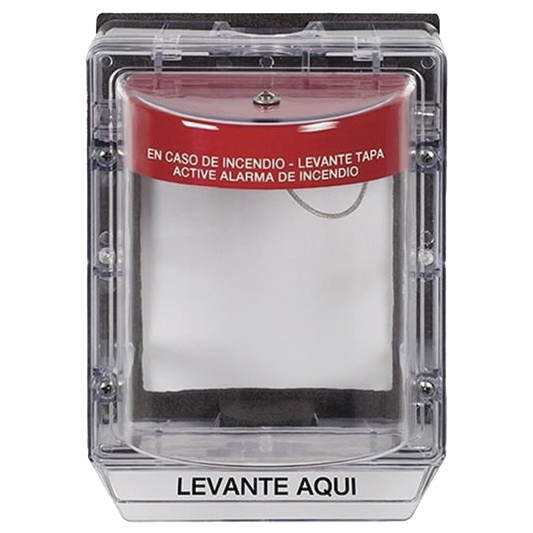 Cubierta Protectora de Policarbonato Serie Stopper II® , Con Bocina, Con Espaciador, Montaje Empotrado, Etiqueta en Español, IP54