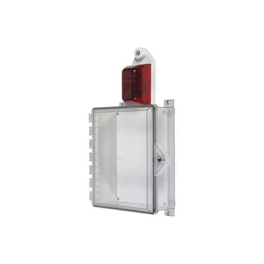 Gabinete Pequeño de Policarbonato Transparente Súper Resistente con Sirena/Estrobo y Cerradura Manual