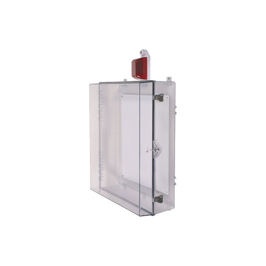 Gabinete Grande de Policarbonato Transparente Súper Resistente con Sirena/Estrobo y Cerradura con Llave