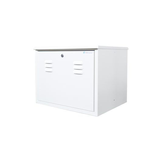 Gabinete para resguardo de baterías (hasta dos baterías PL110D12) con opción para montaje en poste.