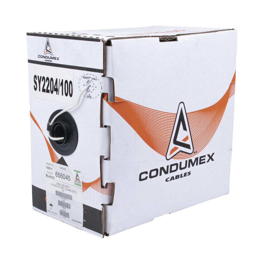 Bobina de 305 Metros / Cable de Cobre / 4x22 AWG / Tipo Alarmas UL / Para Interior / Color Blanco / Para Aplicaciones de Alarmas de Intrusión / interfonos / TV Porteros / y Multi-Propósito/  Hecho en México