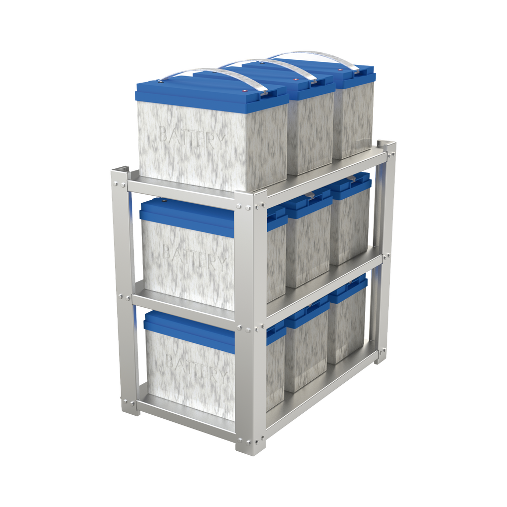 3-Tier Galvanized Rack for 9 Batteries Similar to PL110D12. Compatible with SYG180V2G.