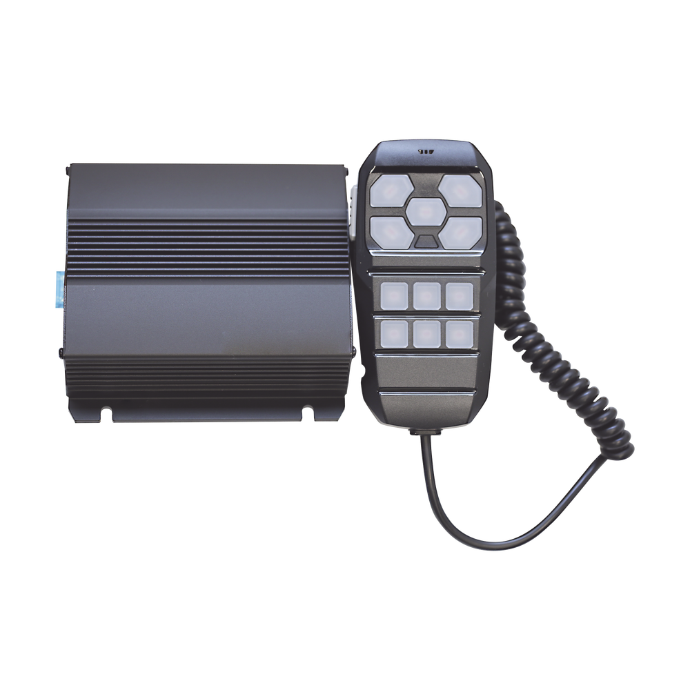 Sirena Vehicular de 100W de Potencia, Con Controlador Unimando Para Control de Tonos, 4 Luces Auxiliares y Microfono