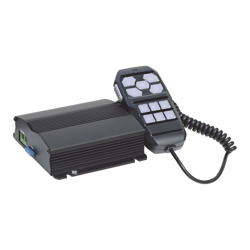 Sirena Vehicular de 100W de Potencia, Con Controlador Unimando Para Control de Tonos, 4 Luces Auxiliares y Microfono