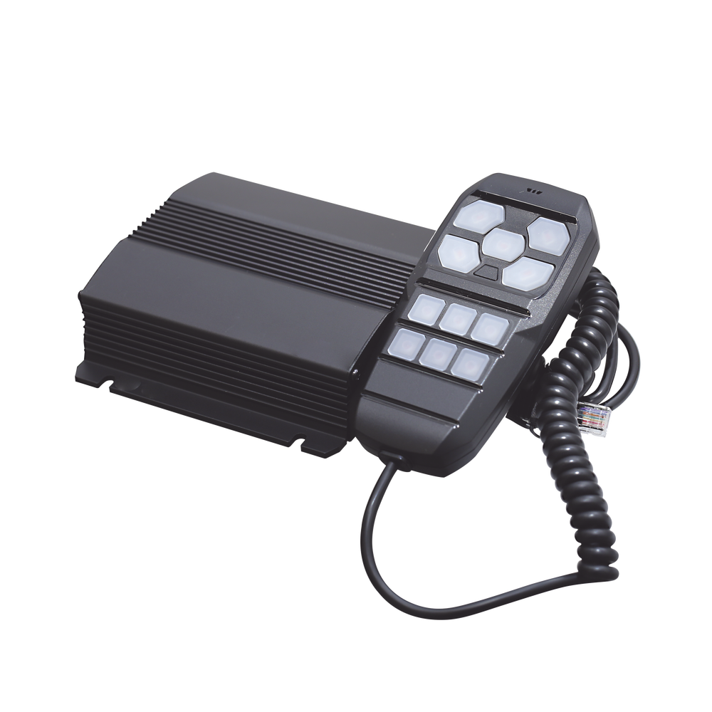 Sirena Vehicular de 100W de Potencia, Con Controlador Unimando Para Control de Tonos, 4 Luces Auxiliares y Microfono