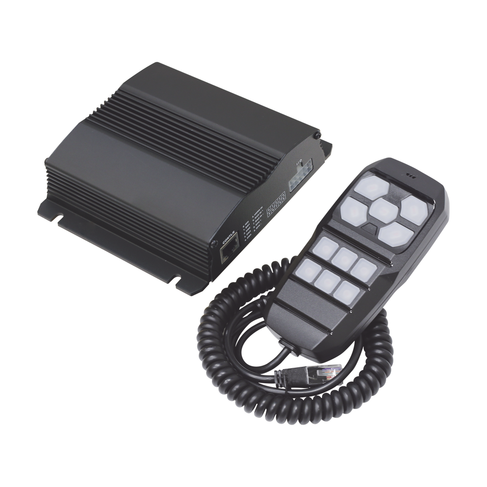 Sirena Vehicular de 100W de Potencia, Con Controlador Unimando Para Control de Tonos, 4 Luces Auxiliares y Microfono