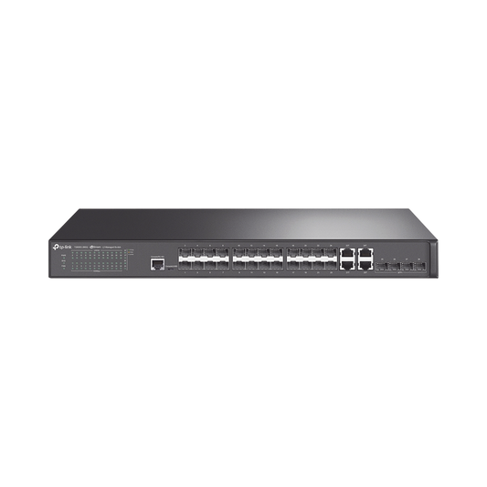 Switch JetStream Gigabit administrable capa 2, 24 puertos SFP, 4 puertos SFP+ y 4 puertos RJ45 Gigabit en combo