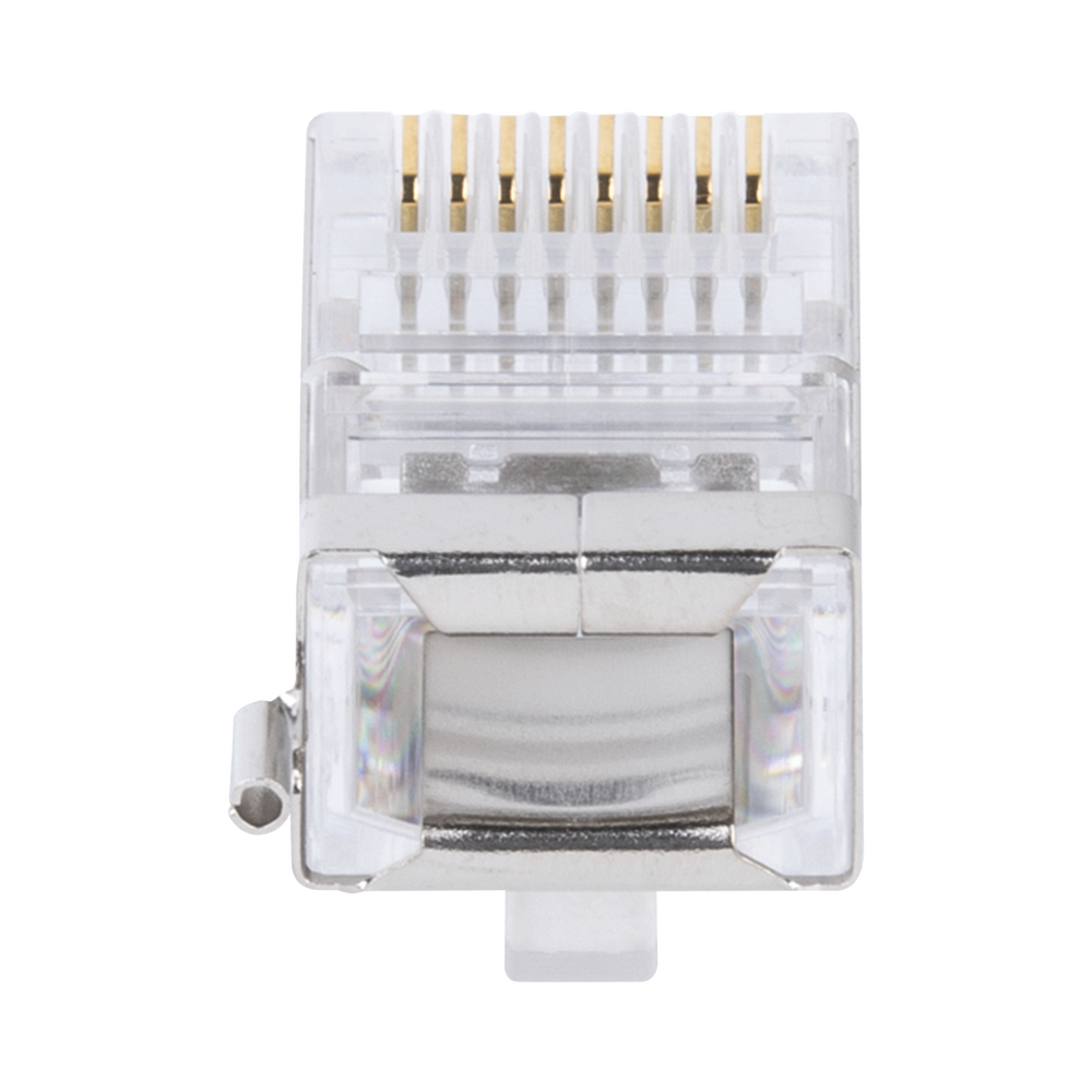 Bote con 100 Piezas de Plug Modular RJ45 Cat5e blindado, chapado de oro a 30 micras para durabilidad extrema CON PIN DE TIERRA