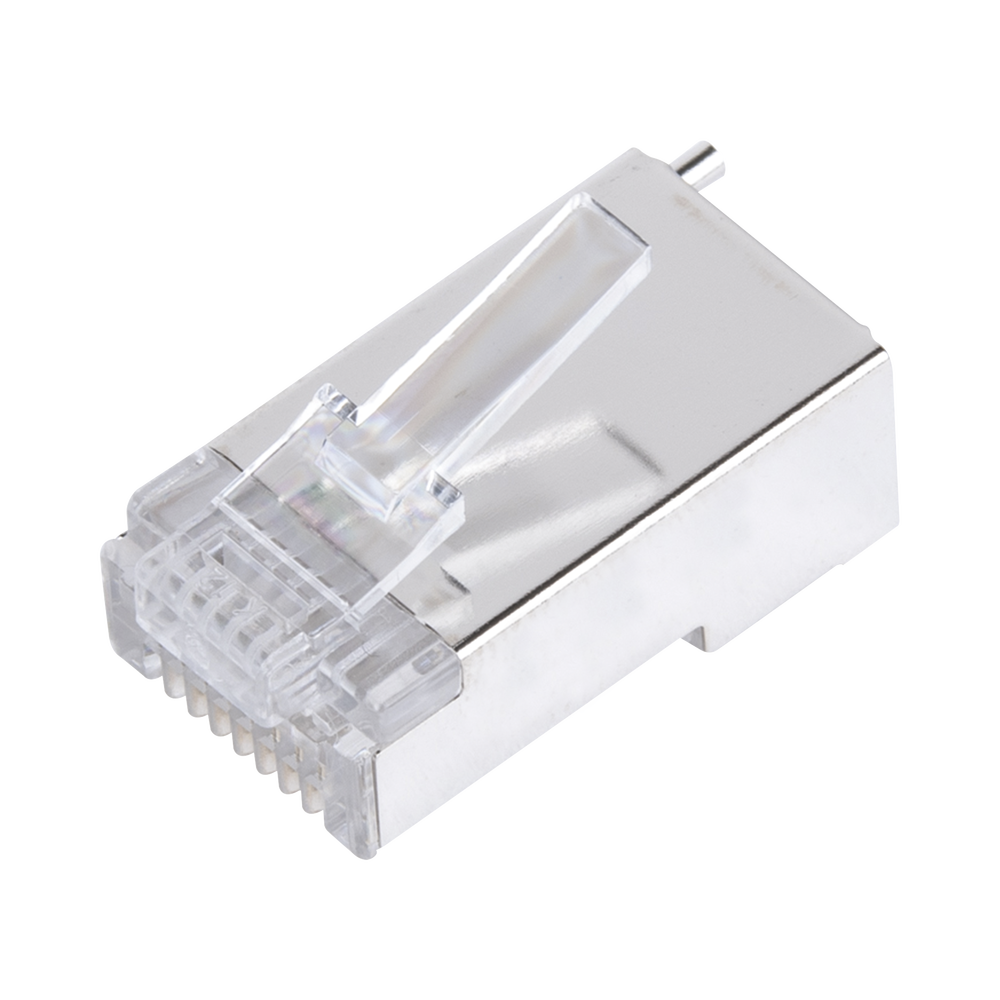 Bote con 100 Piezas de Plug Modular RJ45 Cat5e blindado, chapado de oro a 30 micras para durabilidad extrema CON PIN DE TIERRA