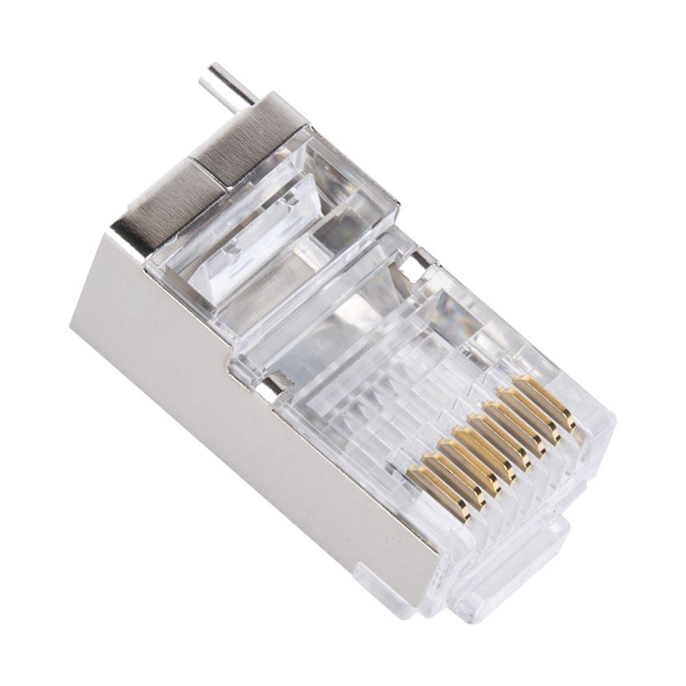 Bote con 100 Piezas de Plug Modular RJ45 Cat5e blindado, chapado de oro a 30 micras para durabilidad extrema CON PIN DE TIERRA