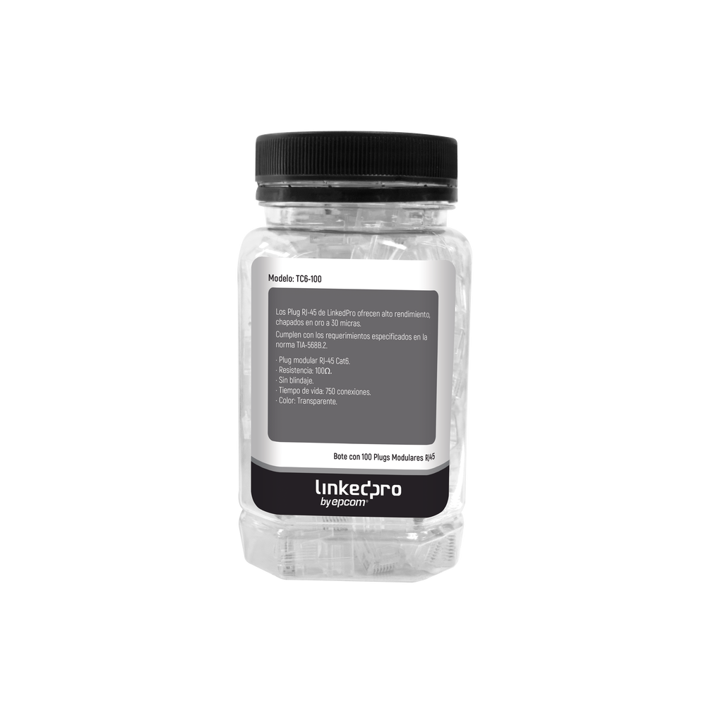 Bote con 100 Piezas de Plug Modular RJ45 Cat6 sin blindaje, chapado de oro a 30 micras para durabilidad extrema