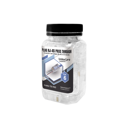 Bote con 100 Plugs Pass through RJ45 Cat6 sin blindaje, chapado de oro a 30 micras para durabilidad extrema