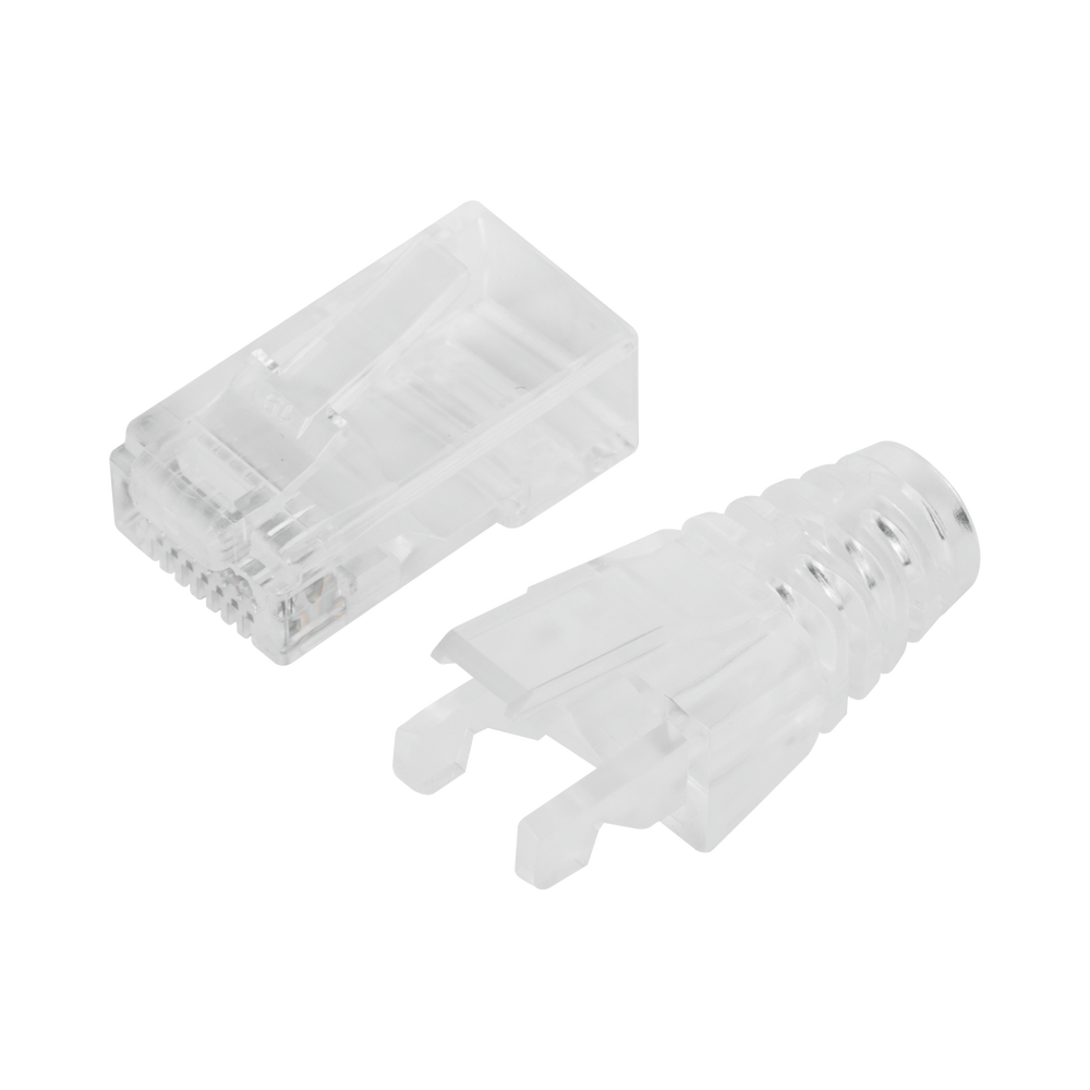 Bote con 50 Plugs Pass through RJ45 Cat6 sin blindaje, con alivio de tensión incluido, chapado de oro a 30 micras para durabilidad extrema