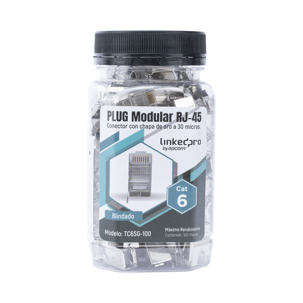 Bote con 100 Piezas de Plug Modular RJ45 Cat6 blindado con pin de tierra, chapado de oro a 30 micras para durabilidad extrema