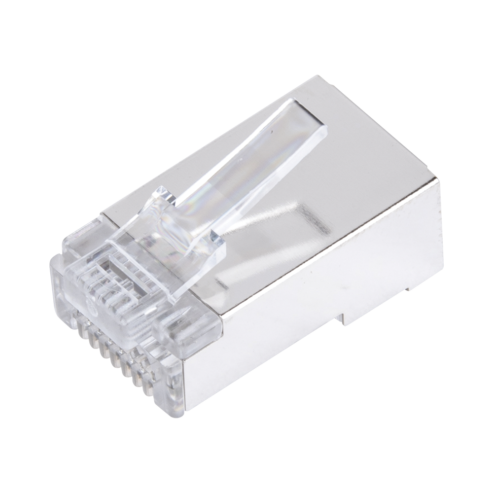Bote con 100 Plugs Pass through RJ45 Cat6 BLINDADO chapado de oro a 30 micras para durabilidad extrema