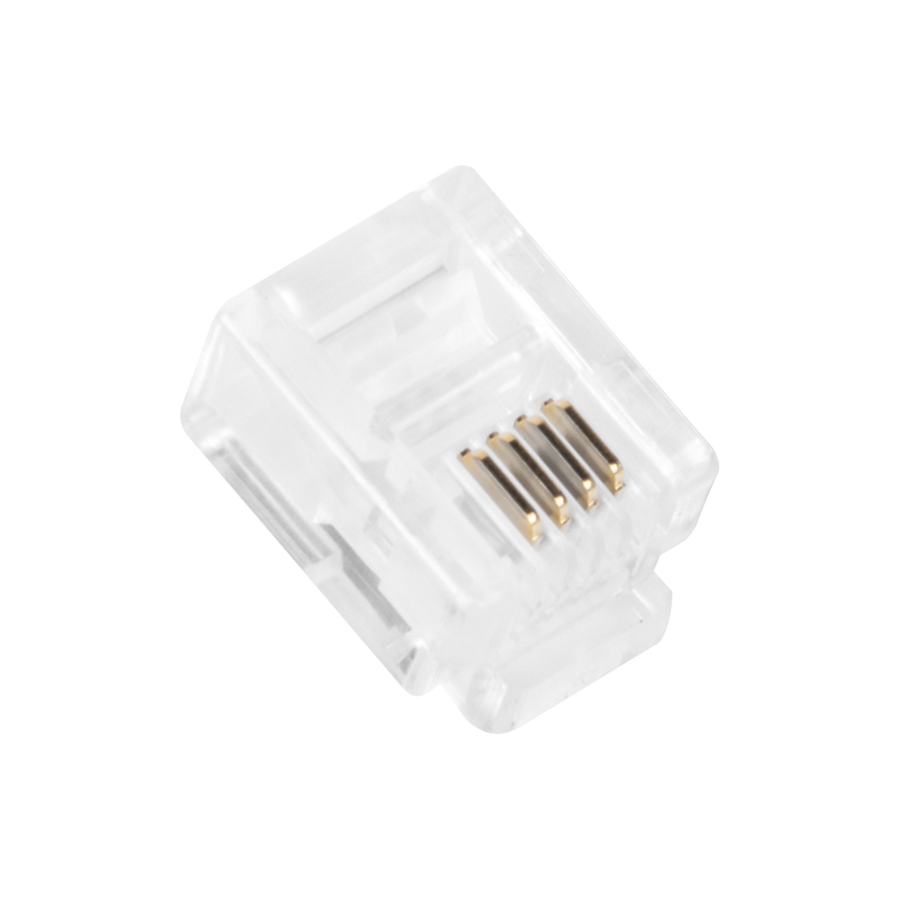Bote con 100 piezas de plug modular tipo RJ11 de 4 contactos chapado de oro a 50 micras