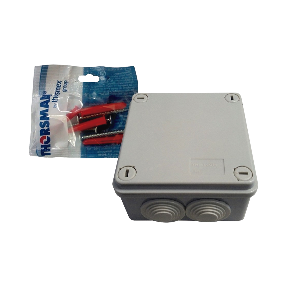 Kit de Caja estanca, incluye 1 caja de 100 x 100 x 55 mm + 4 taquetes TP2X y 4 tornillos TH10X