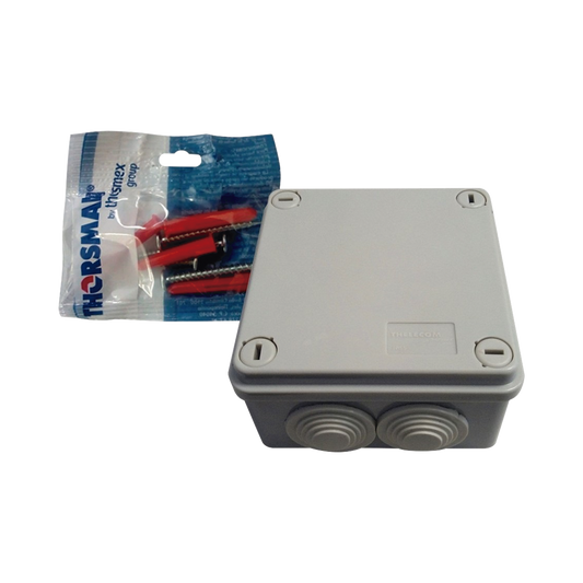 Kit de Caja estanca, incluye 1 caja de 100 x 100 x 55 mm + 4 taquetes TP2X y 4 tornillos TH10X