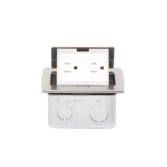 Mini caja de piso rectangular en acero inoxidable con 2 contactos eléctricos (11000-21201)