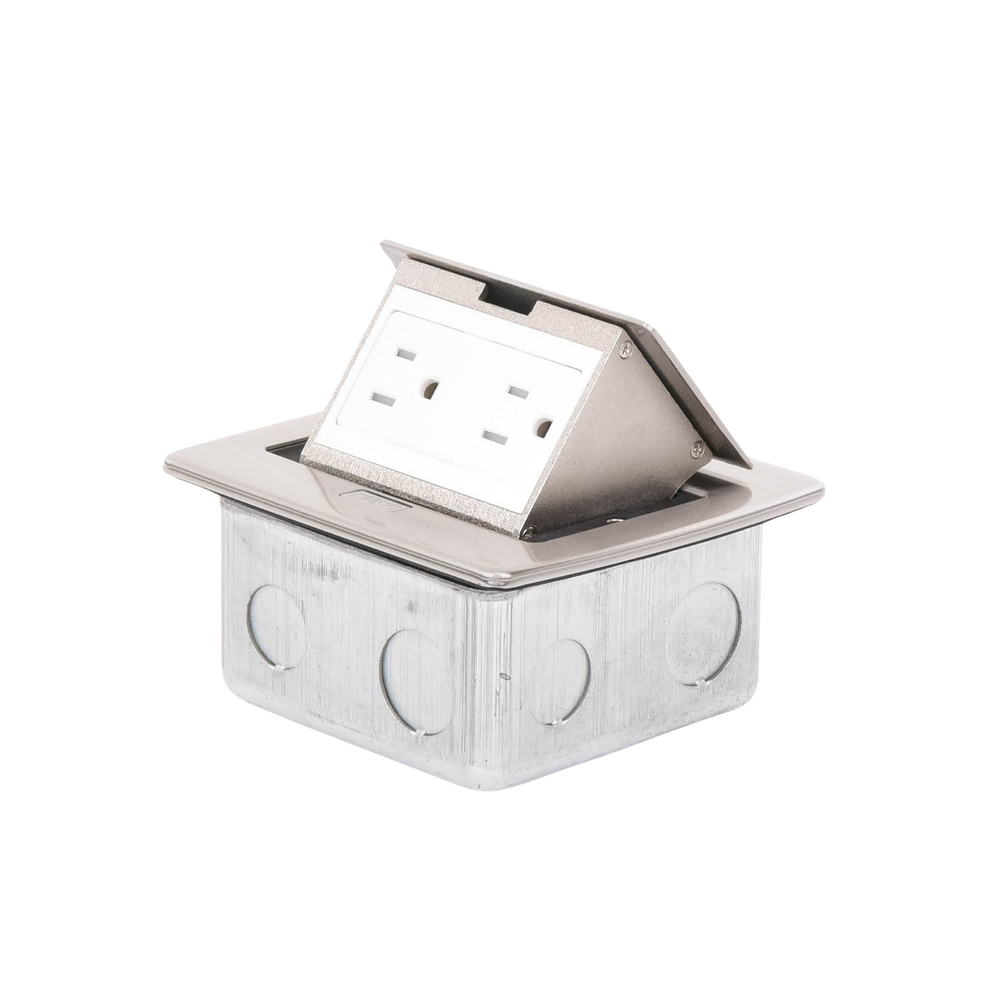 Mini caja de piso rectangular en acero inoxidable con 2 contactos eléctricos (11000-21201)
