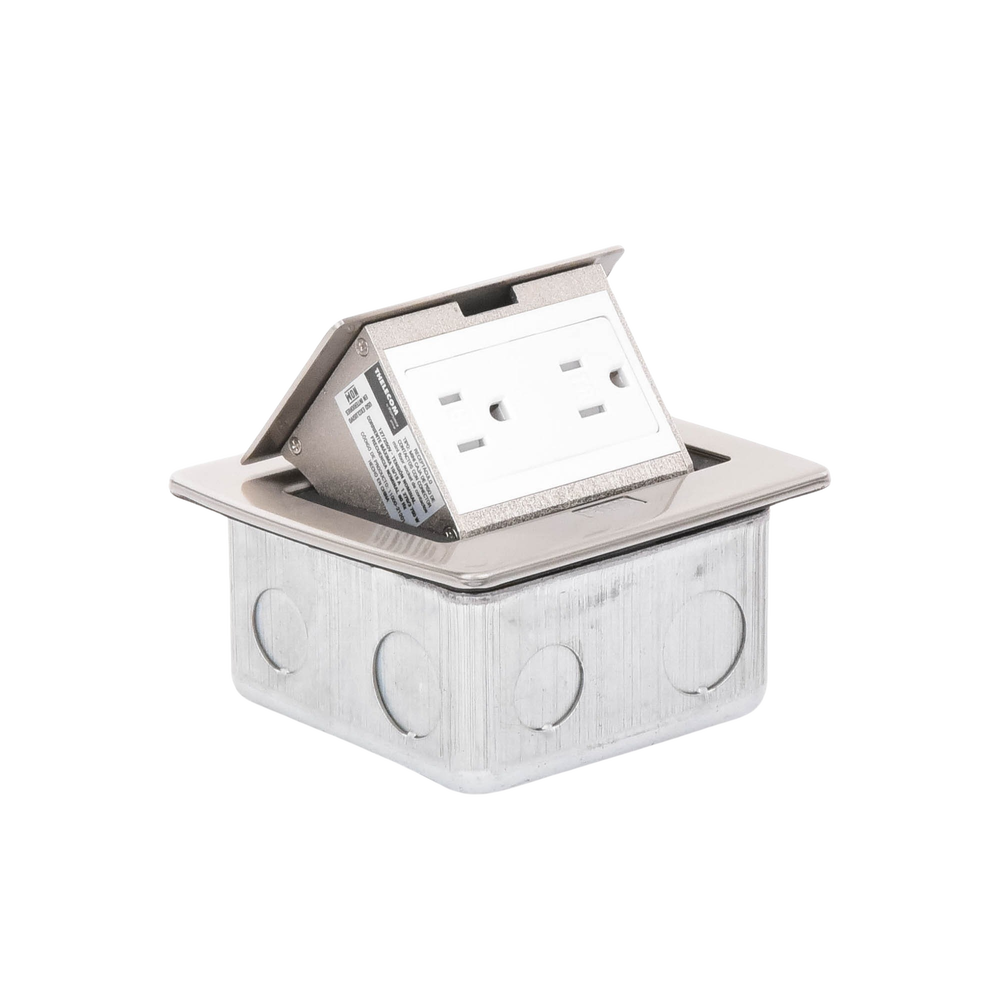 Mini caja de piso rectangular en acero inoxidable con 2 contactos eléctricos (11000-21201)