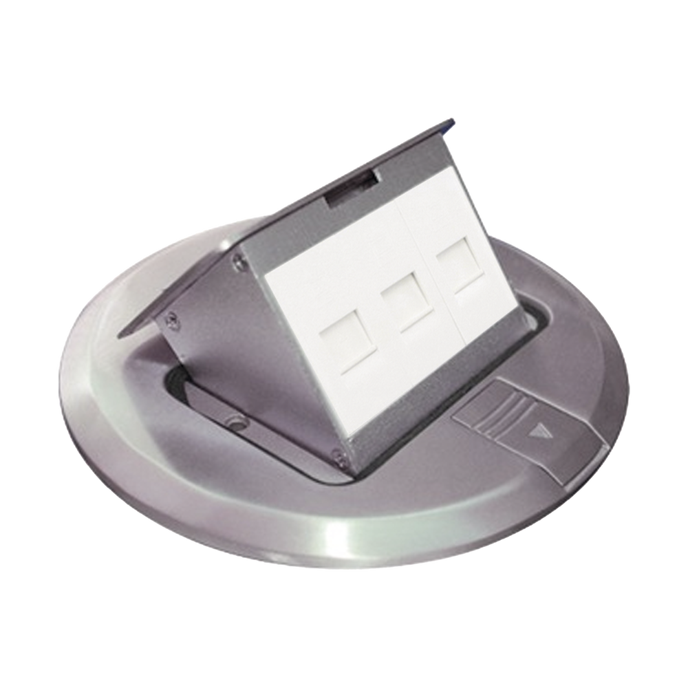 Mini caja de piso redonda para datos o conectores tipo Keystone, Color acero inoxidable (3 contactos) (11000-12202)