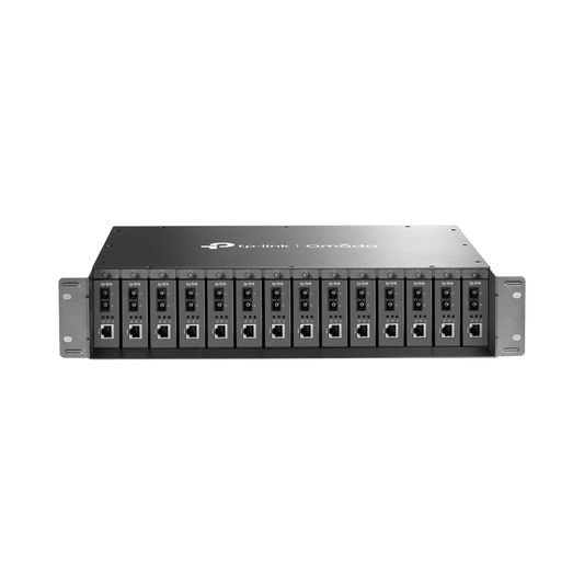 Chasis para montaje en rack de 14 bahías para convertidores de medios, con soporte para fuente redundante V 3.0