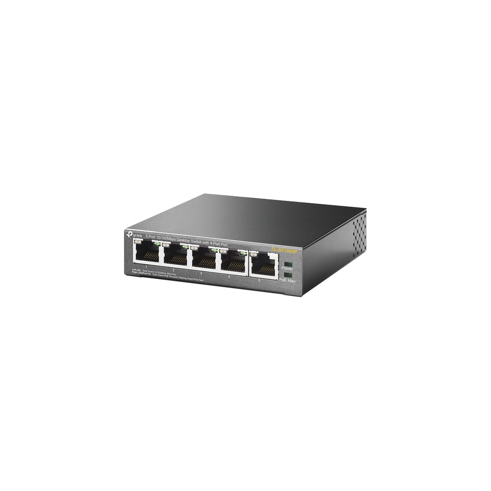 Switch PoE no Administrable de escritorio 5 puertos 10/100 Mbps, 4 puertos PoE, 58 W 