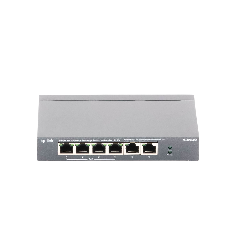 Switch PoE no Administrable de escritorio 6 puertos 10/100 Mbps, 4 puertos PoE, 67 W