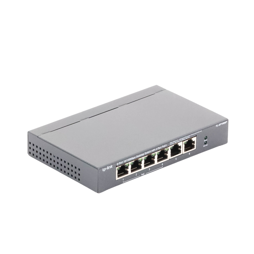 Switch PoE no Administrable de escritorio 6 puertos 10/100 Mbps, 4 puertos PoE, 67 W