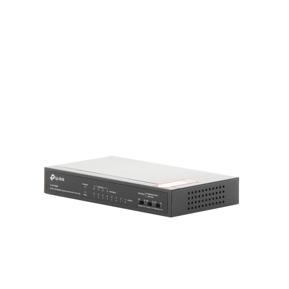 Switch PoE no Administrable de escritorio 8 puertos 10/100 Mbps, 4 puertos PoE, 57 W