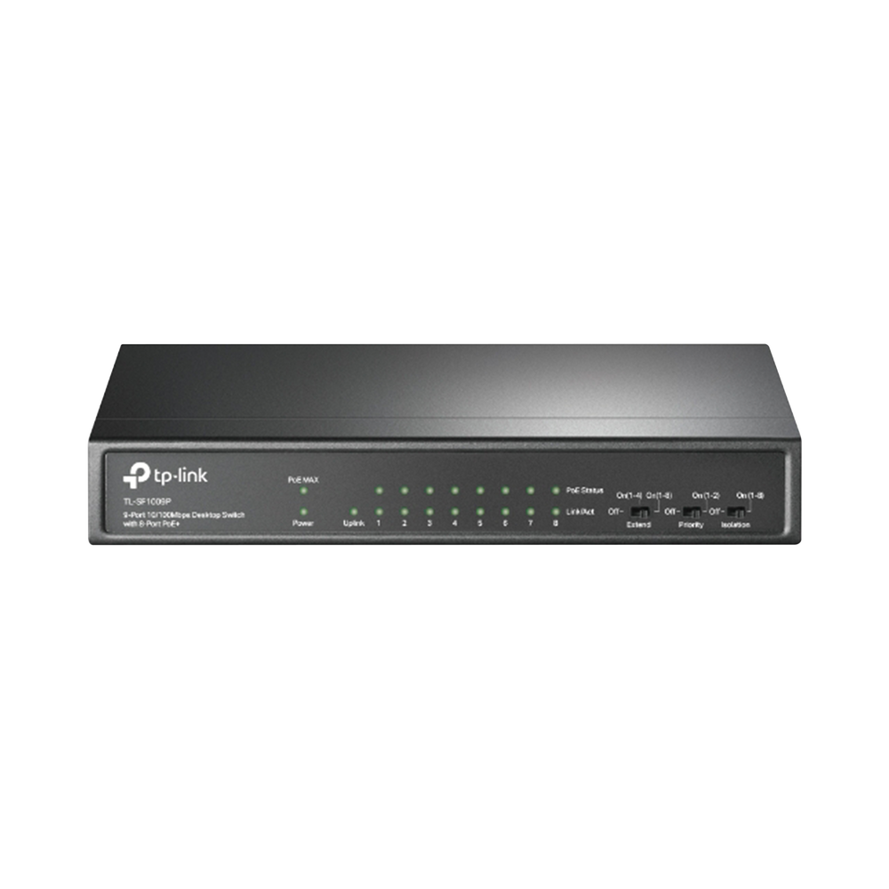 Switch PoE no Administrable de escritorio 9 puertos 10/100 Mbps, 8 puertos PoE, 65 W 