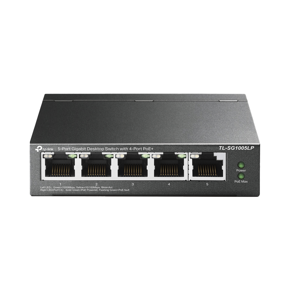 Switch Escritorio No Administrable de 5 puertos 100/100/1000 Mbps / Con 4 puertos PoE 802.3af/at de hasta 40 W
