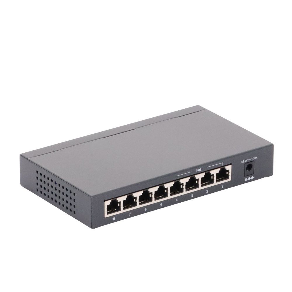 Switch Gigabit PoE+ no administrable de 8 puertos 10/100/1000 Mbps y 4 puertos PoE para escritorio