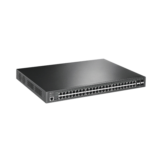 Switch PoE+ JetStream SDN Administrable 48 puertos 10/100/1000 Mbps + 4 puertos SFP, 48 puertos PoE+, 384W, administración centralizada OMADA SDN 